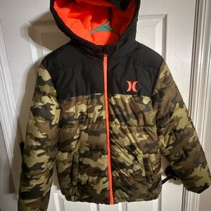 Hurley Kids Camo Puffer Jacket - Black and Orange. EX like new condition.